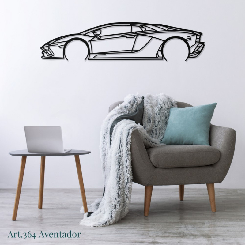 Tafel decor Art Design stalen staander - Lamborghini AVENTADOR silhouet - AD-ART364-TA.SI.80 - ART.364STEELT80SILV