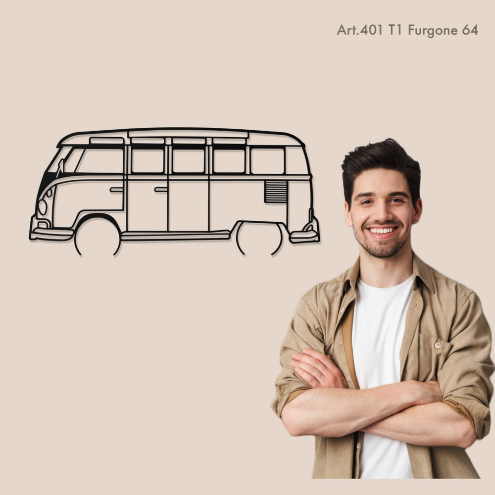 Décoration à poser Art Design support acier - silhouette VW T1 VAN 64 - AD-ART401-TA.N.60 - ART.401STEELT60