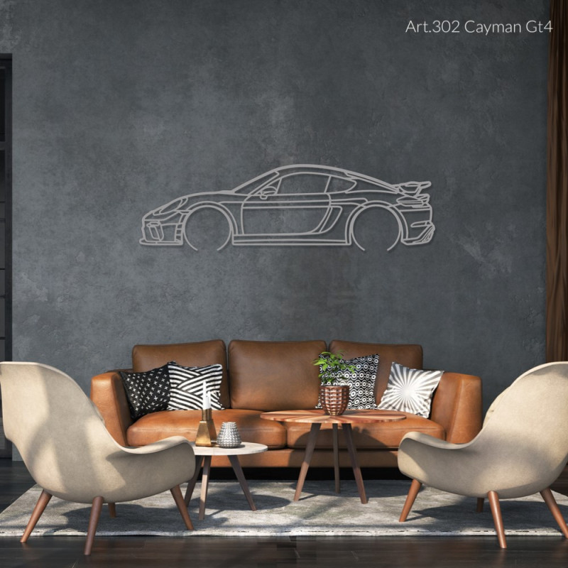 Ontwerp voor wandschilderij - silhouet Porsche CAYMAN GT4 - AD-ART302-M.N.60 - ART.302WALL60