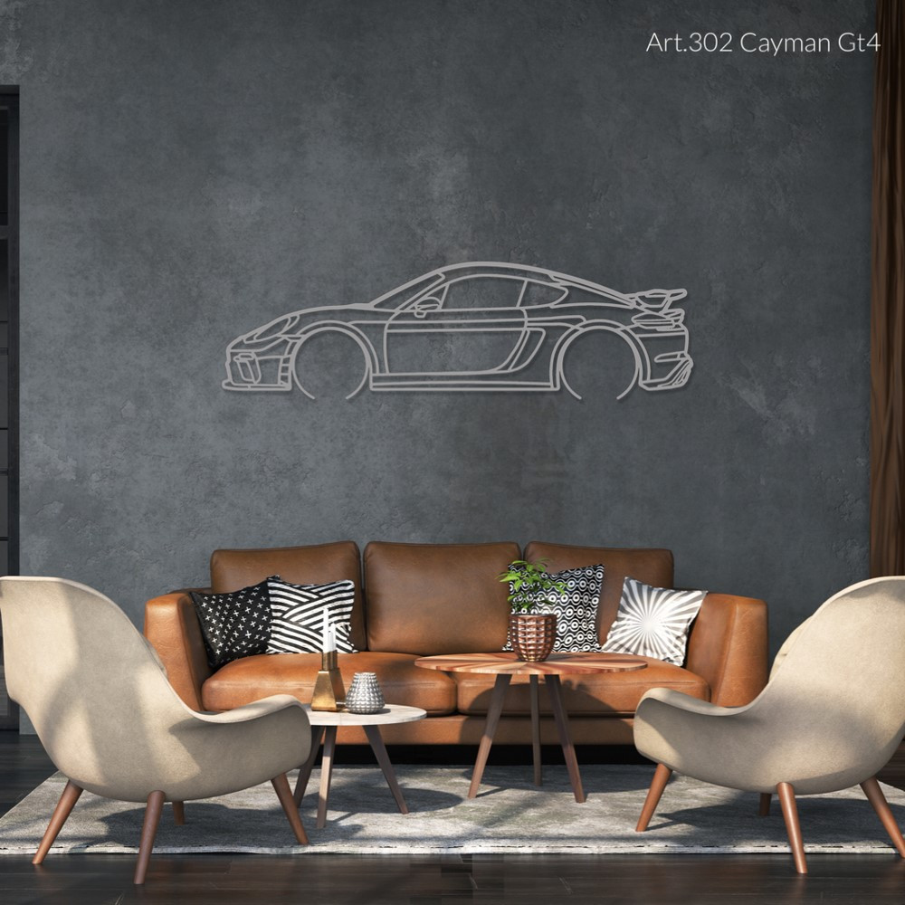 Decorazione murale Art Design - silhouette Porsche CAYMAN GT4 - AD-ART302-M.R.146 - ART.302WALL146RED