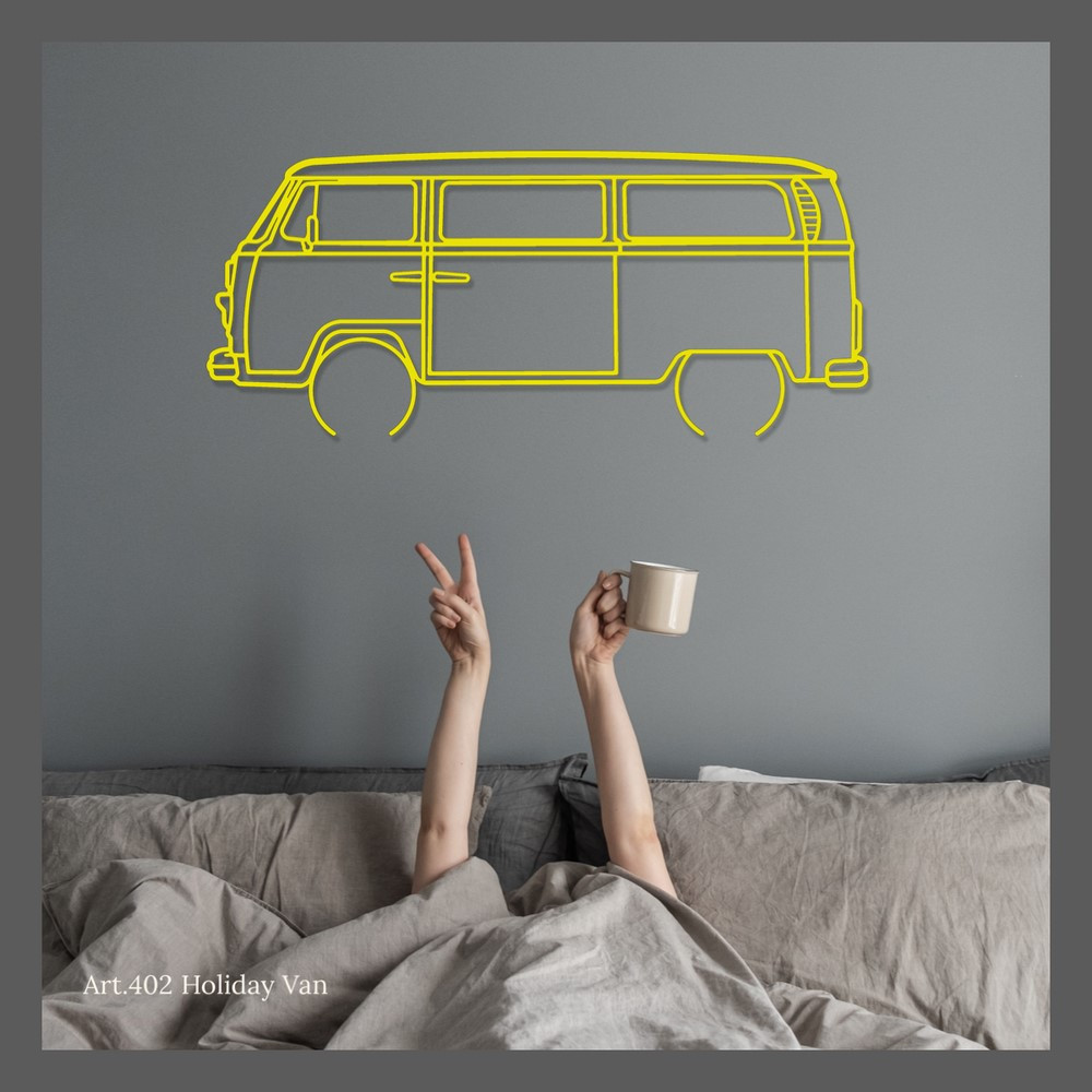 Kunst design wandhanger - silhouet VW T2 HOLIDAY VAN - AD-ART402-M.N.60 - ART.402WALL60