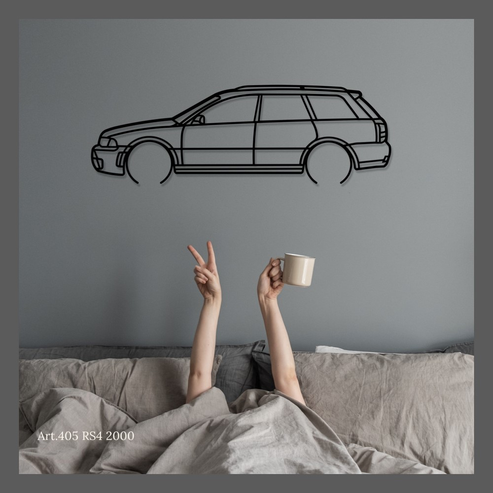 Kunst Design wanddecoratie - silhouet Audi RS4 2000 - AD-ART405-M.N.60 - ART.405WALL60