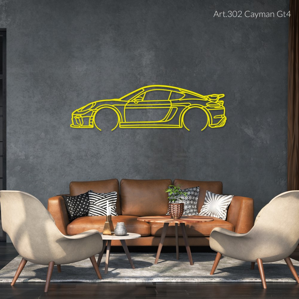 Tafeldecor Art Design stalen steun - silhouet Porsche CAYMAN GT4 - AD-ART302-TA.BL.80 - ART.302STEELT80WHITE