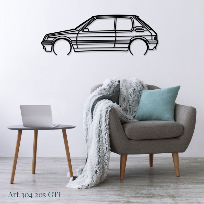 Art Design wandhanger - silhouet Peugeot 205 GTi - AD-ART304-TA.J.80 - ART.304STEELT80YELL