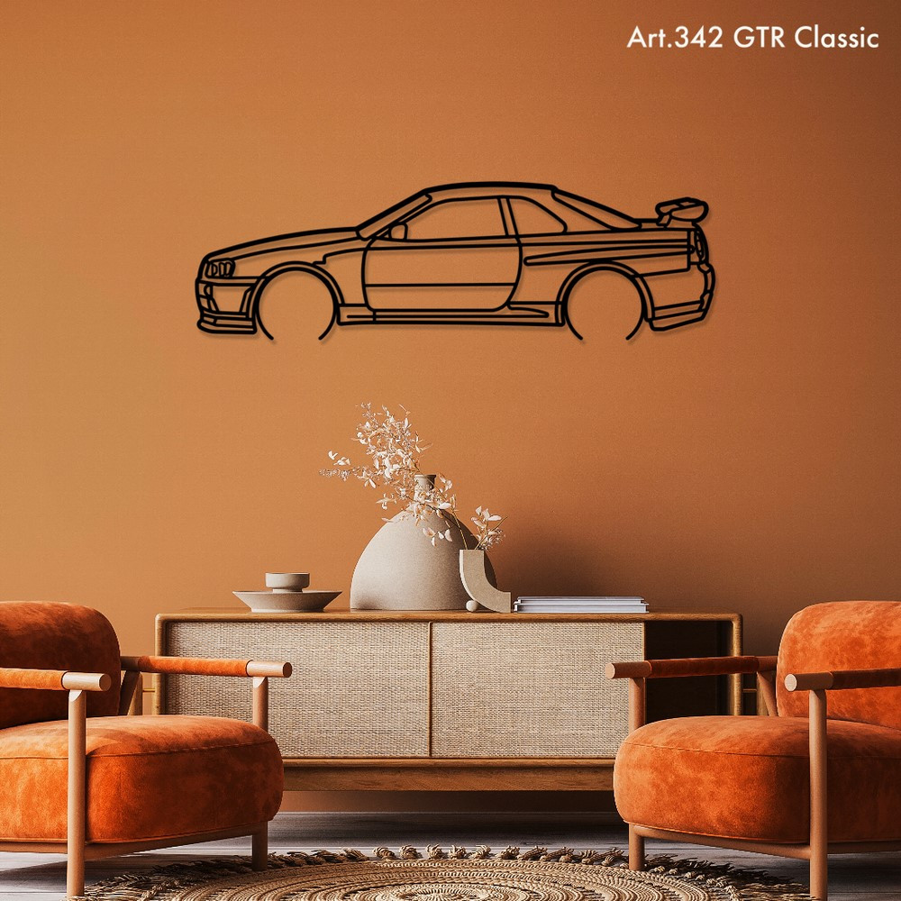 Decor de așezat Art Design pe suport de oțel – siluetă Nissan GTR Classic - AD-ART342-TA.N.60 - ART.342STEELT60