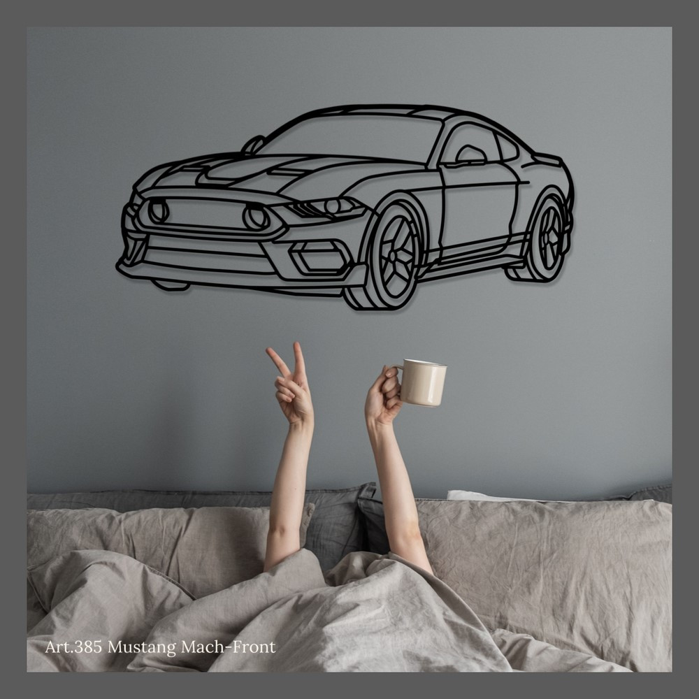 Décoration à poser Art Design support acier - silhouette Ford MUSTANG MACH 1 - FRONT - AD-ART385-TA.N.60 - ART.385STEELT60