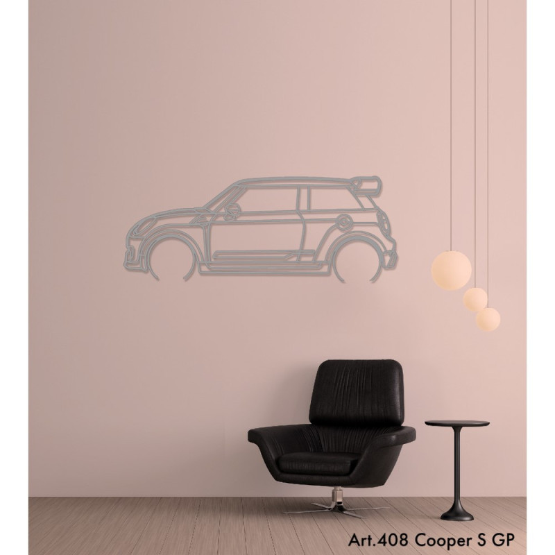 Decorazione da tavolo Art Design con supporto in acciaio - silhouette Mini COOPER S GP - AD-ART408-TA.N.60 - ART.408STEELT60