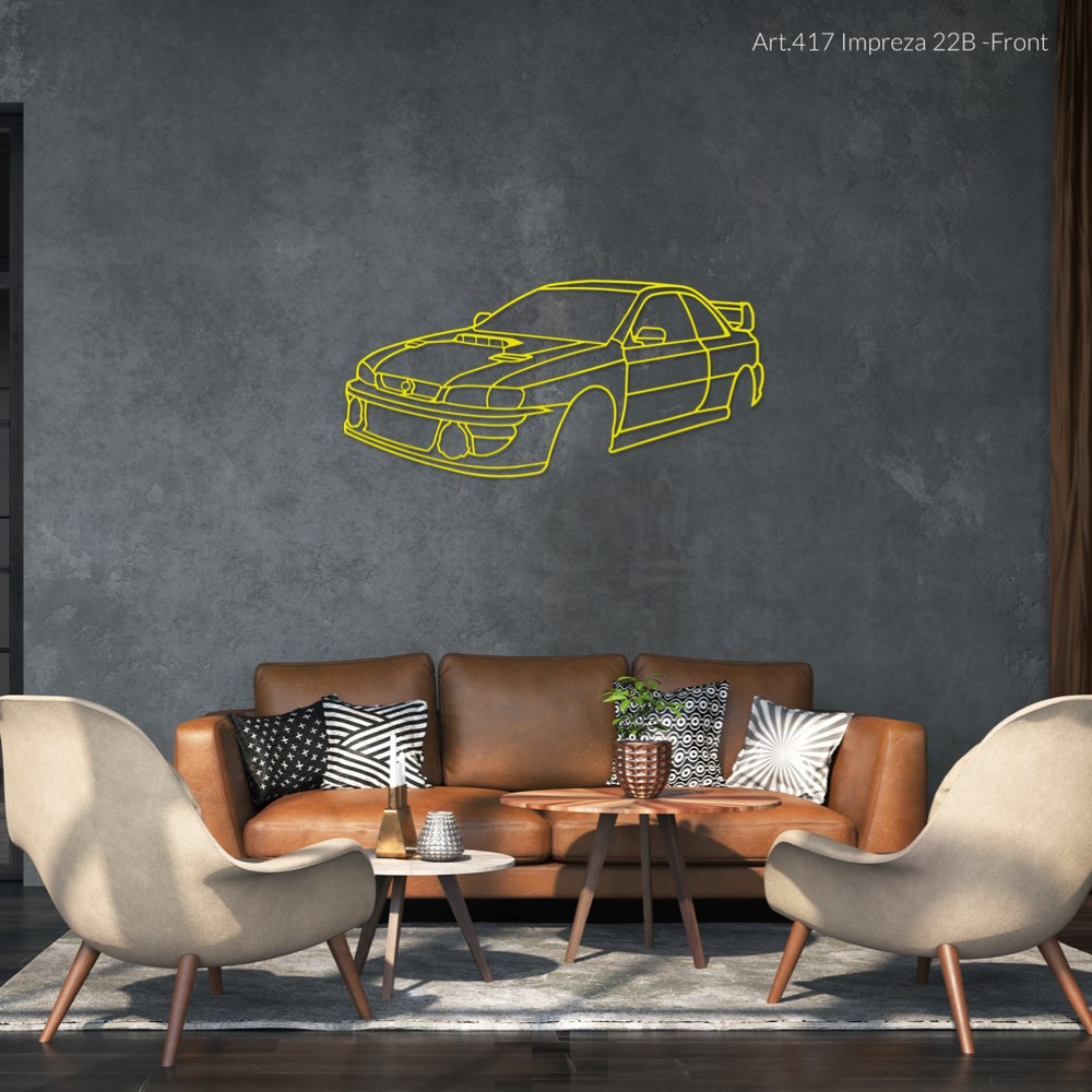 Art Design table decoration with steel stand - silhouette Subaru IMPREZA 22 B FRONT - AD-ART417-TA.N.60 - ART.417STEELT60
