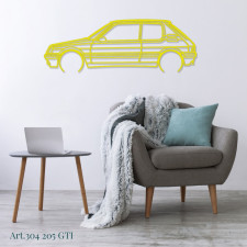 Art Design table decoration with wood base - silhouette Peugeot 205 GTi