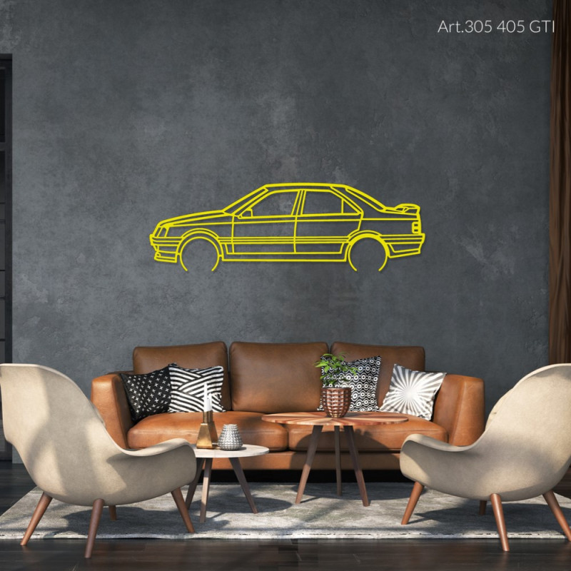 Décoration à poser Art Design support bois - silhouette Peugeot 405 GTi - AD-ART305-TB.J.80 - ART.305OAKT80YELLOW