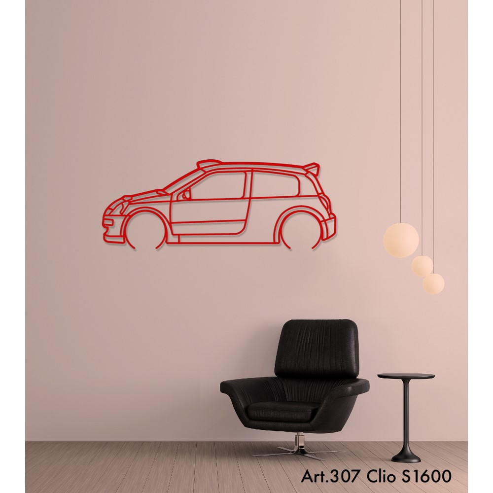 Art Design table decoration with wood base - silhouette Renault CLIO S1600 - AD-ART307-TB.N.60 - ART.307OAKT60