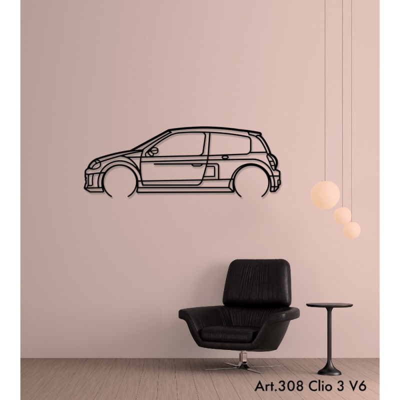 Decor de așezat Art Design pe suport de lemn – siluetă Renault CLIO 3 V6 - AD-ART308-TB.SI.80 - ART.308OAKT80SILVER