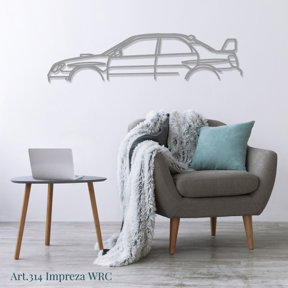 Décoration à poser Art Design support bois - silhouette Subaru IMPREZA WRC - AD-ART314-TB.SI.80 - ART.314OAKT80SILVER
