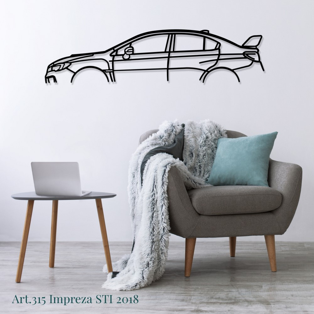 Art Design table decoration with wood base - silhouette Subaru IMPREZA STI 2018 - AD-ART315-TB.SI.80 - ART.315OAKT80SILVER