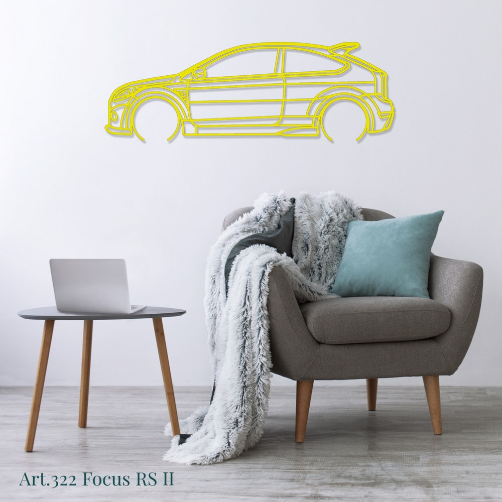 Art Design table decoration with wood base - silhouette Ford FOCUS RS II - AD-ART322-TB.N.60 - ART.322OAKT60