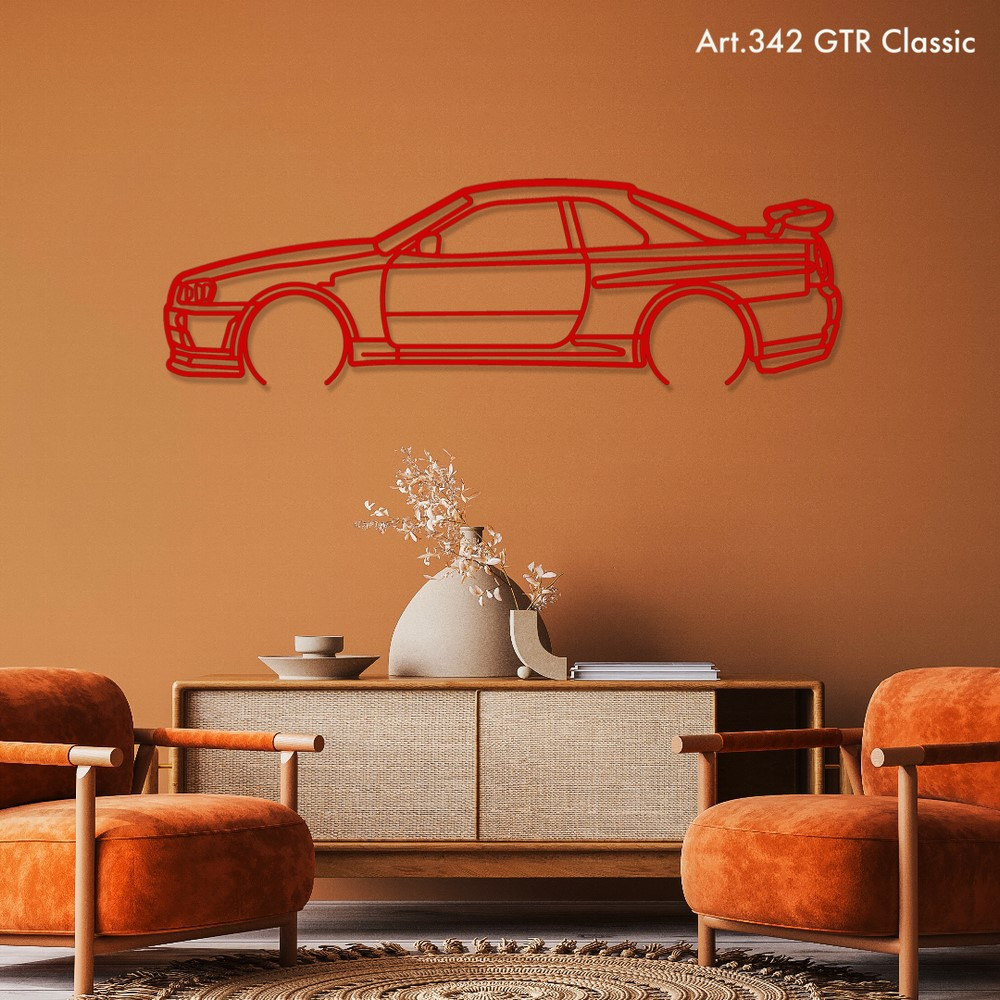 Art Design table decoration with wood base - silhouette Nissan GTR Classic - AD-ART342-TB.N.60 - ART.342OAKT60