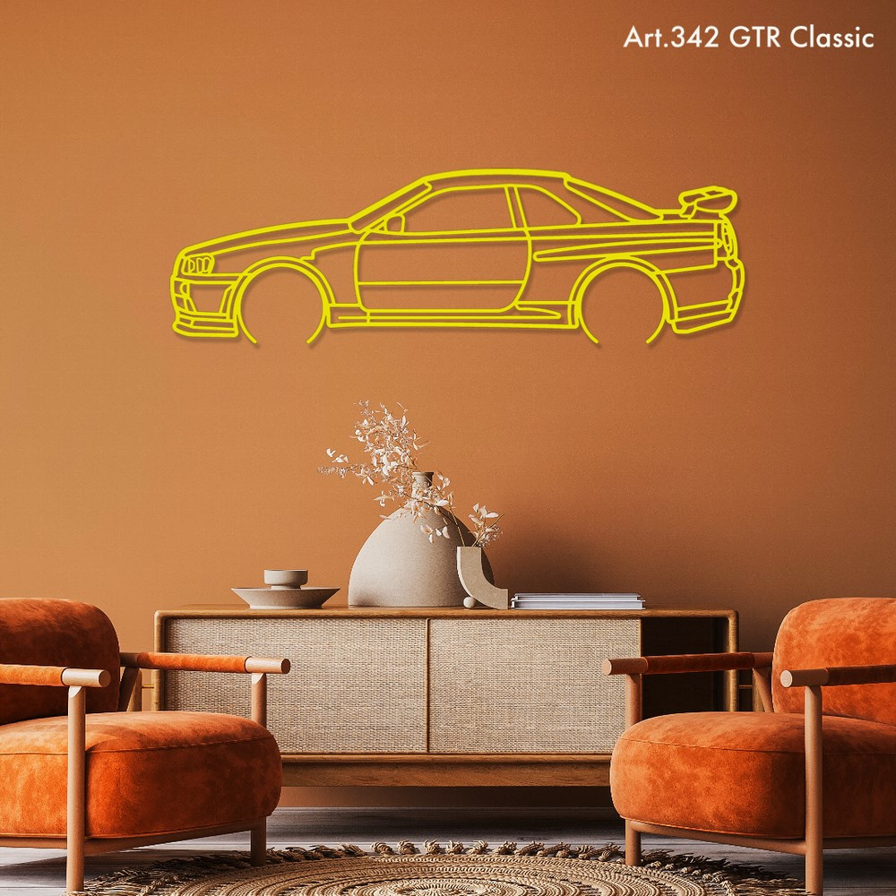 Décoration à poser Art Design support bois - silhouette Nissan GTR Classic - AD-ART342-TB.N.60 - ART.342OAKT60