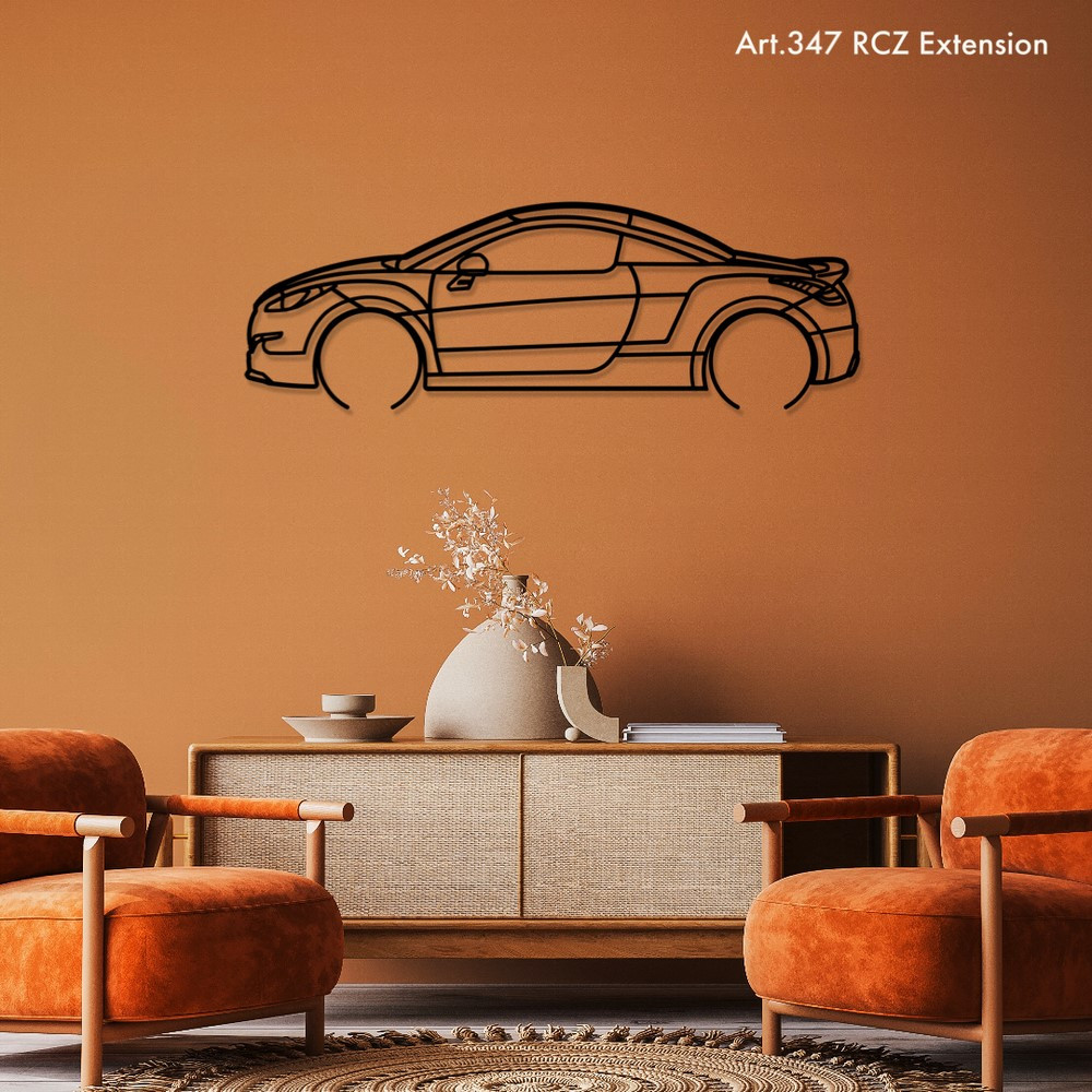 Art Design table decoration with wood base - silhouette Peugeot RCZ extension - AD-ART347-TB.J.80 - ART.347OAKT80YELLOW
