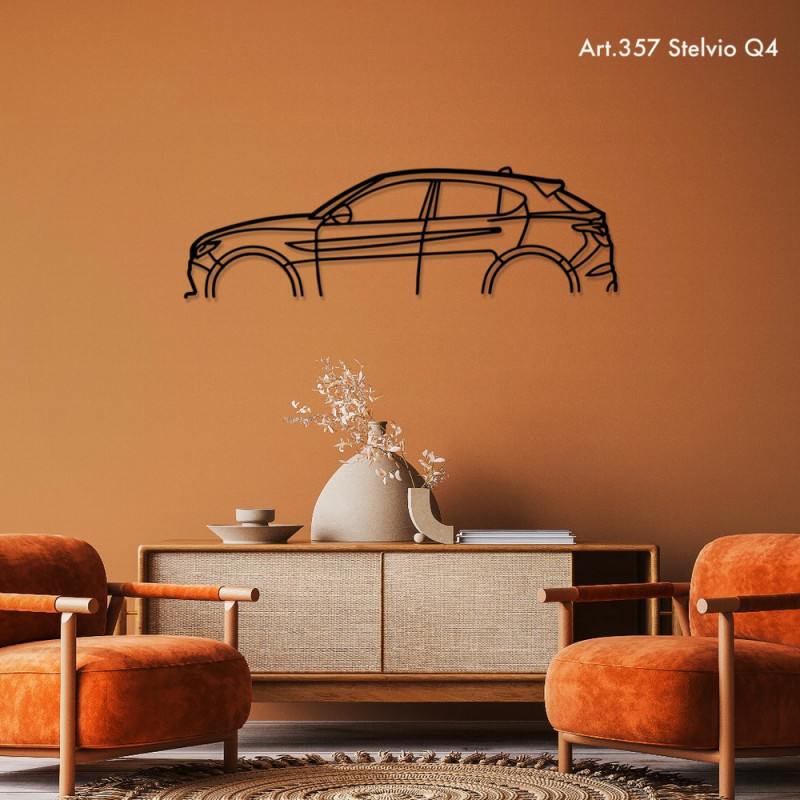 Décoration à poser Art Design support bois - silhouette Alfa Romeo STELVIO Q4 - AD-ART357-TB.N.60 - ART.357OAKT60
