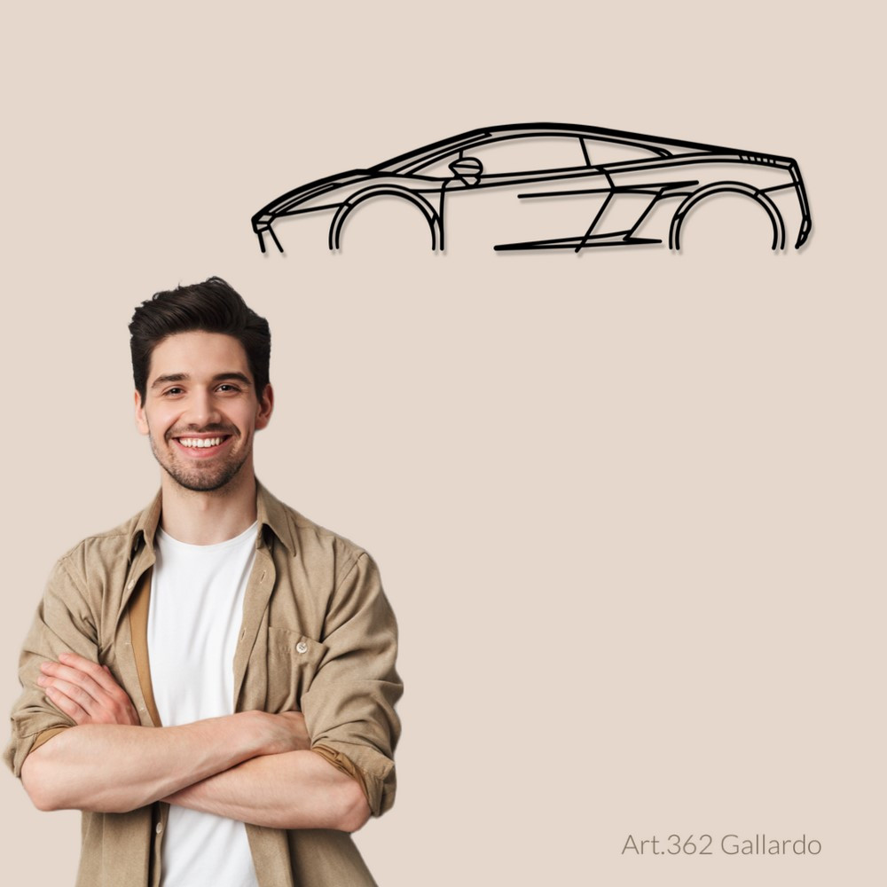 Décoration à poser Art Design support bois - silhouette Lamborghini GALLARDO - AD-ART362-TB.N.60 - ART.362OAKT60