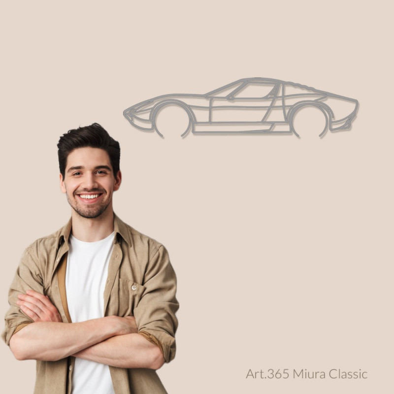 Decorazione da tavolo Art Design con base in legno - silhouette Lamborghini MIURA CLASSIC - AD-ART365-TB.N.60 - ART.365OAKT60