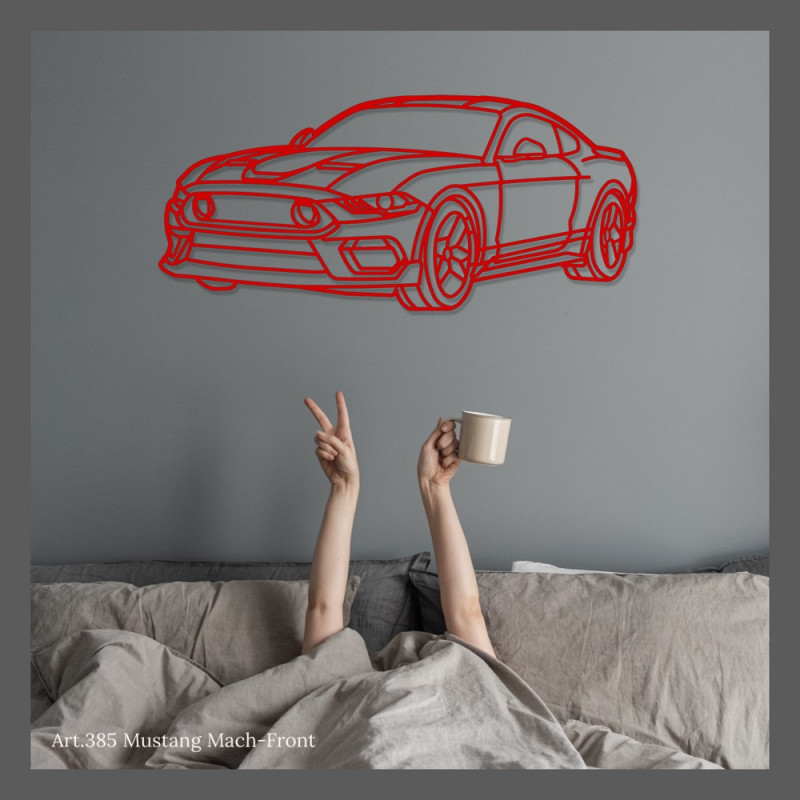 Décoration à poser Art Design support bois - silhouette Ford MUSTANG MACH 1 - FRONT - AD-ART385-TB.N.60 - ART.385OAKT60