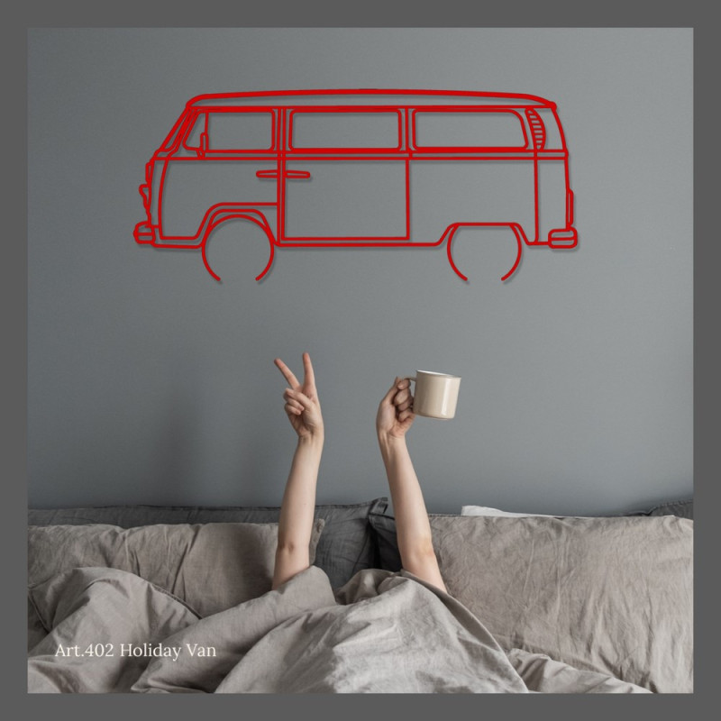 Art Design table decoration with wood base - silhouette VW T2 HOLIDAY VAN - AD-ART402-TB.N.60 - ART.402OAKT60