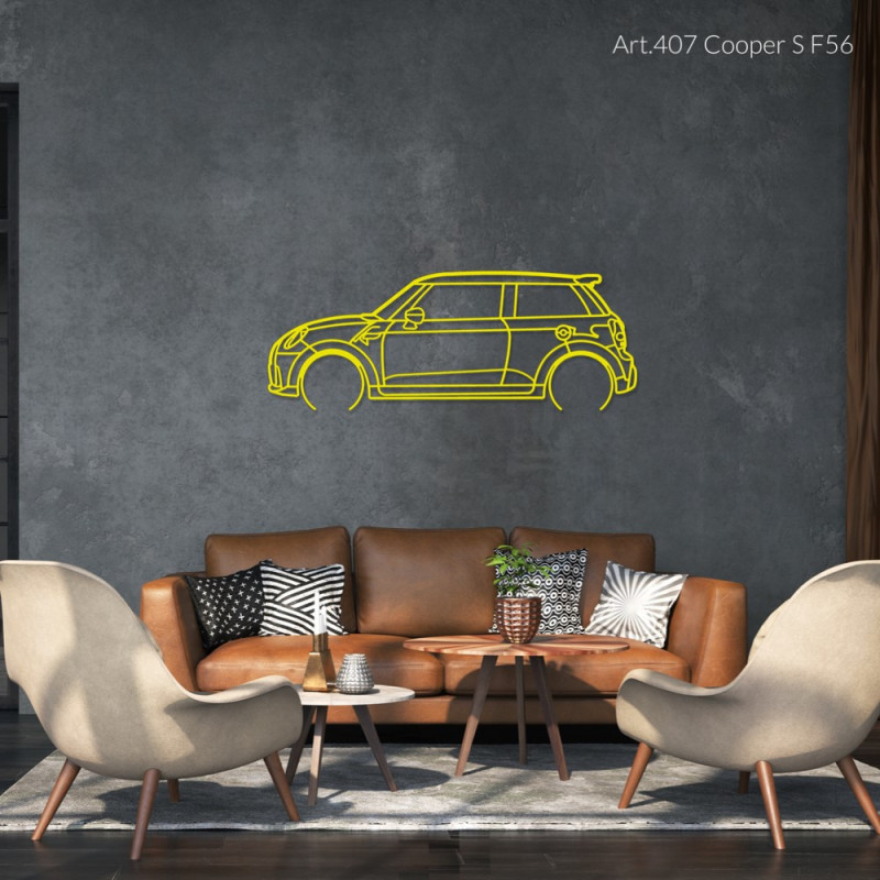 Decorazione da tavolo Art Design con base in legno - silhouette Mini COOPER S F56 - AD-ART407-TB.N.60 - ART.407OAKT60