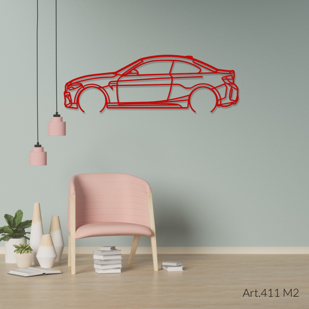 Art Deco houten standaard - silhouet BMW M2 - AD-ART411-TB.SI.80 - ART.411OAKT80SILVER
