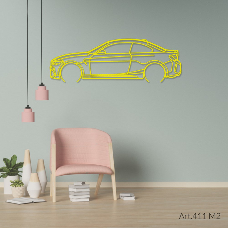 Art Design table decoration with wood base - silhouette BMW M2 - AD-ART411-TB.N.60 - ART.411OAKT60