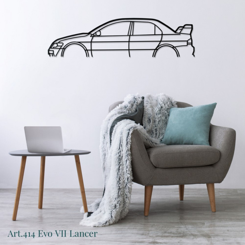 Décoration à poser Art Design support bois - silhouette Mitsubishi EVO VII LANCER - AD-ART414-TB.N.60 - ART.414OAKT60