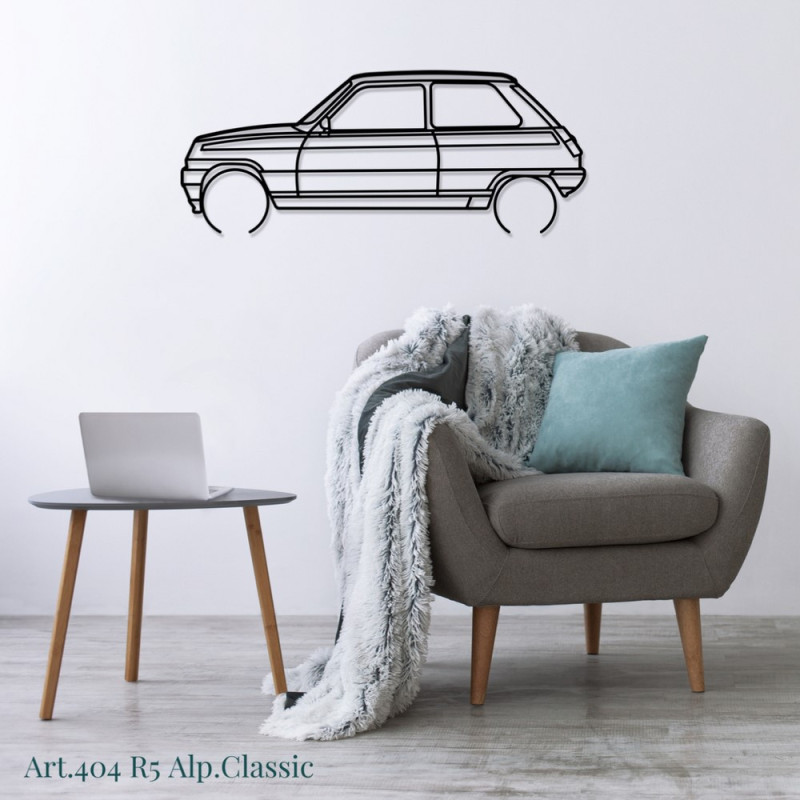 Decor de așezat Art Design, suport din oțel – silueta Renault R5 ALP. CLASSIC - AD-ART404-TA.SI.80 - ART.404STEELT80SILV