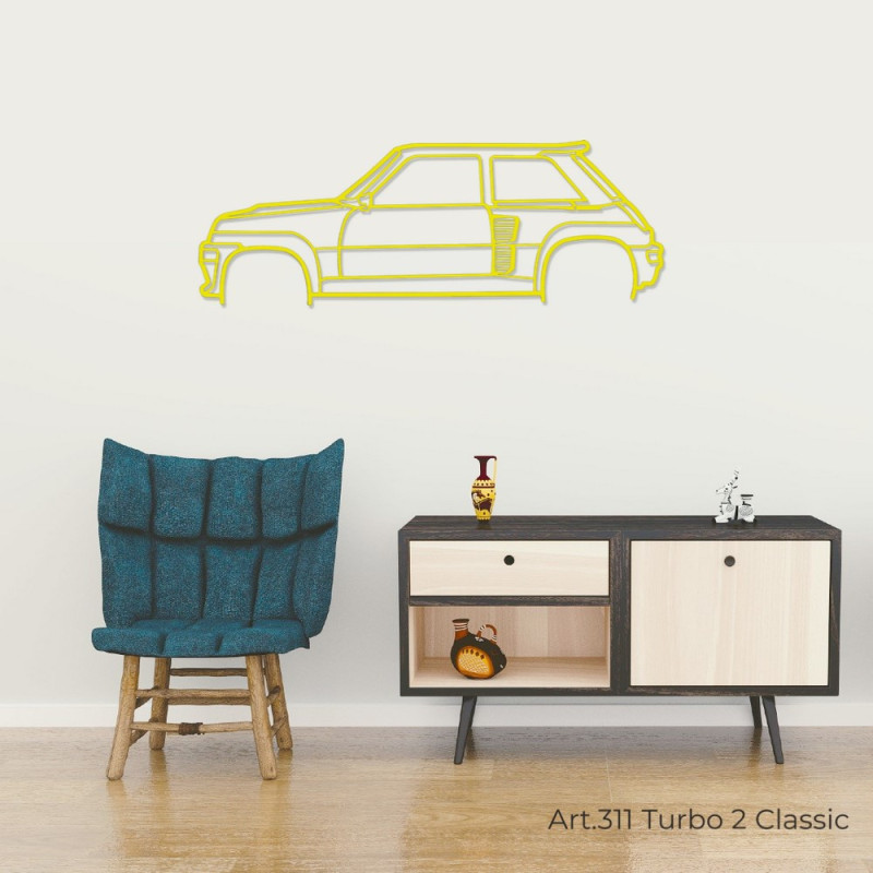 Art Design table decoration with wood base - silhouette Renault TURBO 2 CLASSIC - AD-ART311-TB.N.60 - ART.311OAKT60