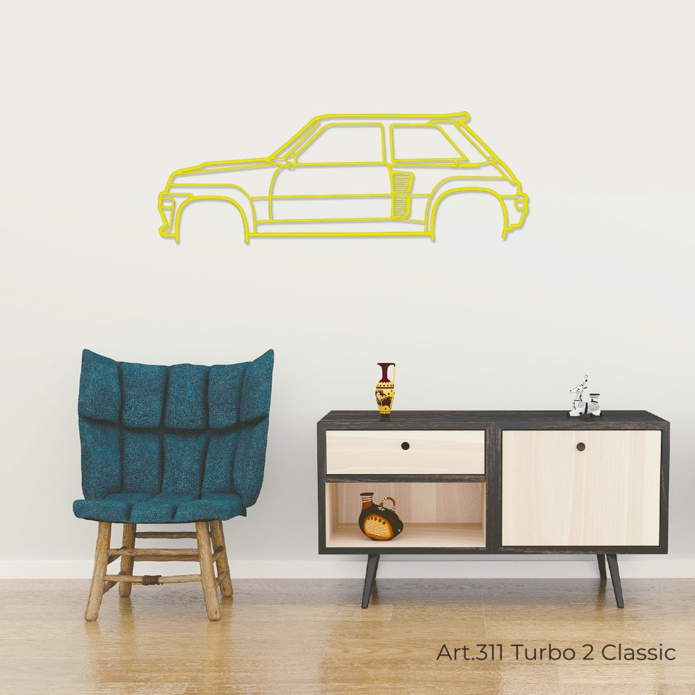 Art Design table decoration with wood base - silhouette Renault TURBO 2 CLASSIC - AD-ART311-TB.N.60 - ART.311OAKT60