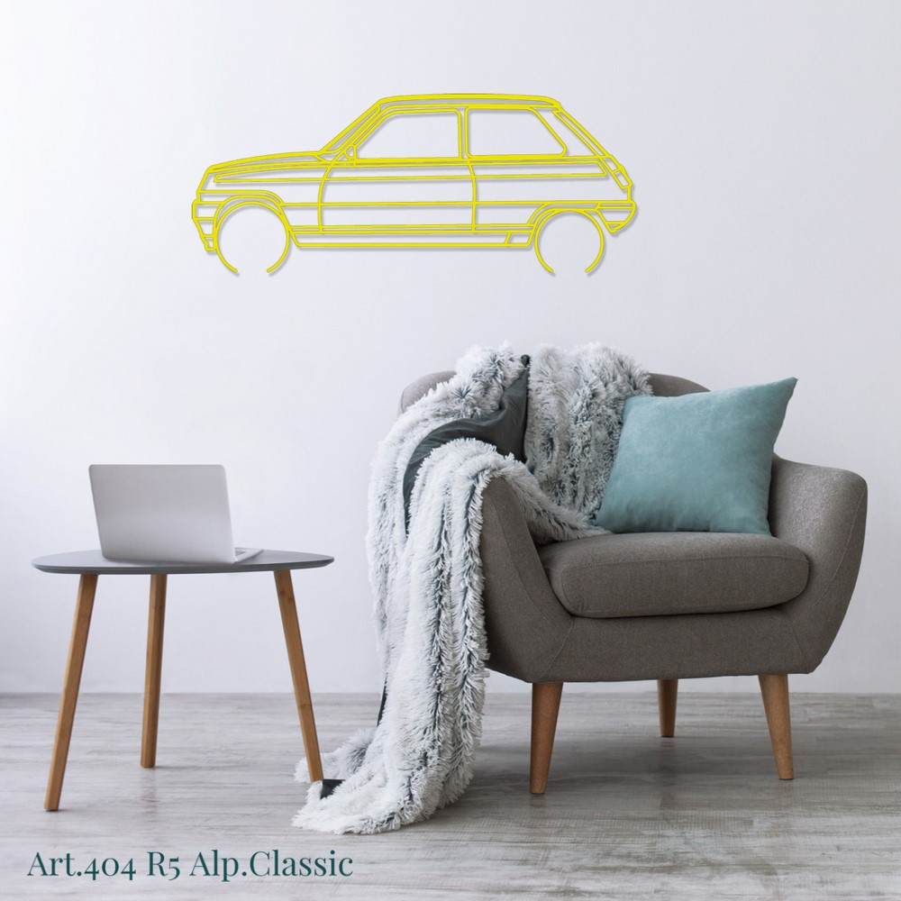 Art Design wandhanger - silhouet Renault R5 ALP. KLASSIEK - AD-ART404-TB.N.60 - ART.404OAKT60