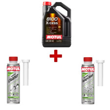 Pack entretien Motul huile 8100 X-cess + nettoyant injecteur + entretien injection essence