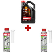 Pack manutenzione Motul olio 8100 X-clean EFE + detergente per iniettori + manutenzione iniettori benzina