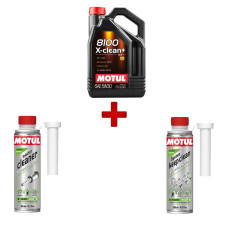 Pack manutenzione Motul 8100 X-clean Plus + detergente per iniettori + manutenzione iniezione benzina