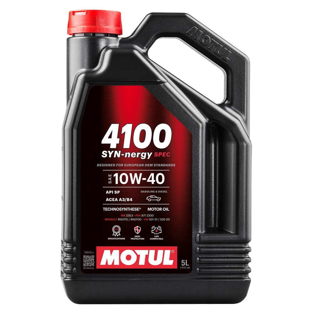 Olio motore MOTUL 4100 SYN-NERGY SPEC 10W-40 - Lattina da 5L - MOT-41SYN-10W40-5 - 112892 - 3666618148960