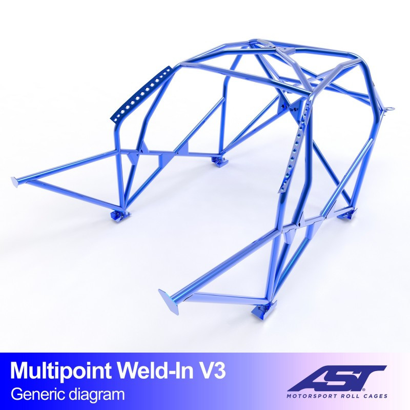 Arc de protecție AST Multipoints de sudat, omologat FIA cu 10 puncte de fixare, pentru AUDI TT (8N) cu 3 uși, hayon, tracțiune f - AST-AUTT8N-3P-MULT.V3 - CMBN00170