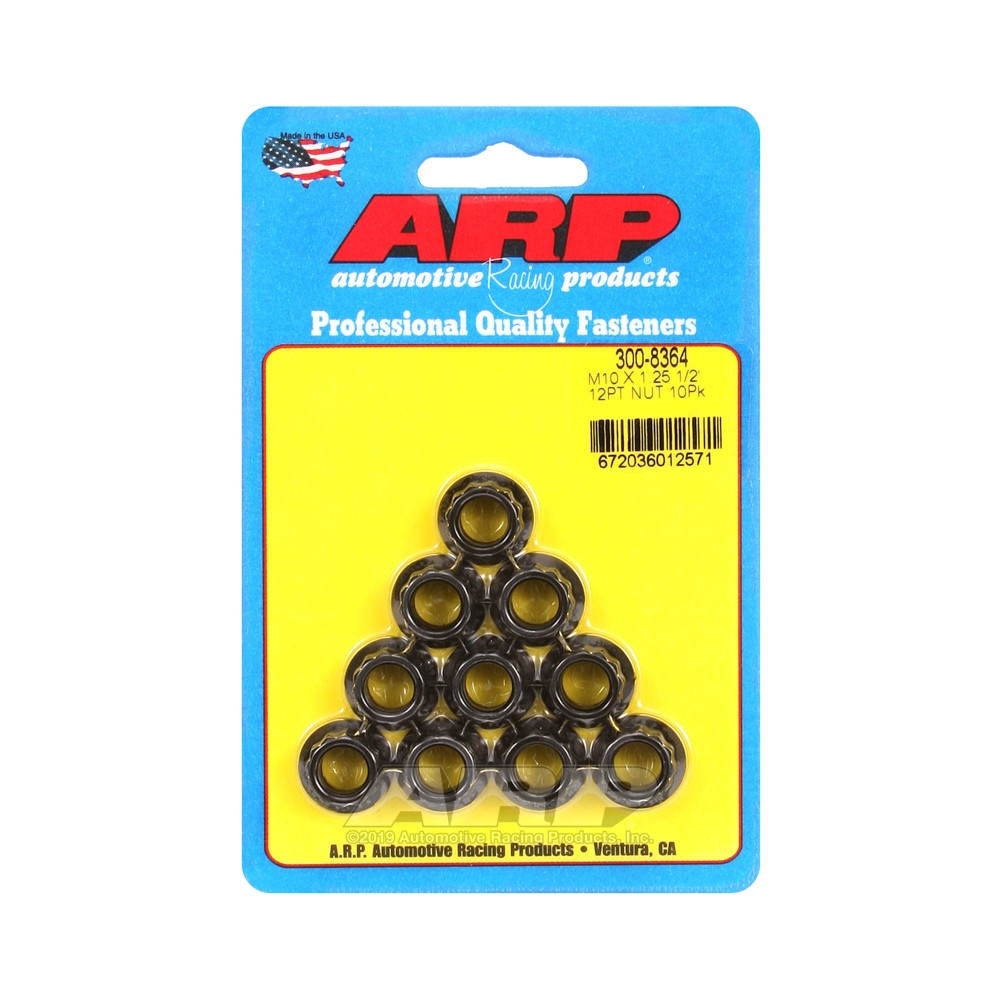 ARP Nuts Pack (10) M10 x 1.25 - Black Oxyde 12 pts - ARP-300-8364 - 300-8364 - 3666618149301