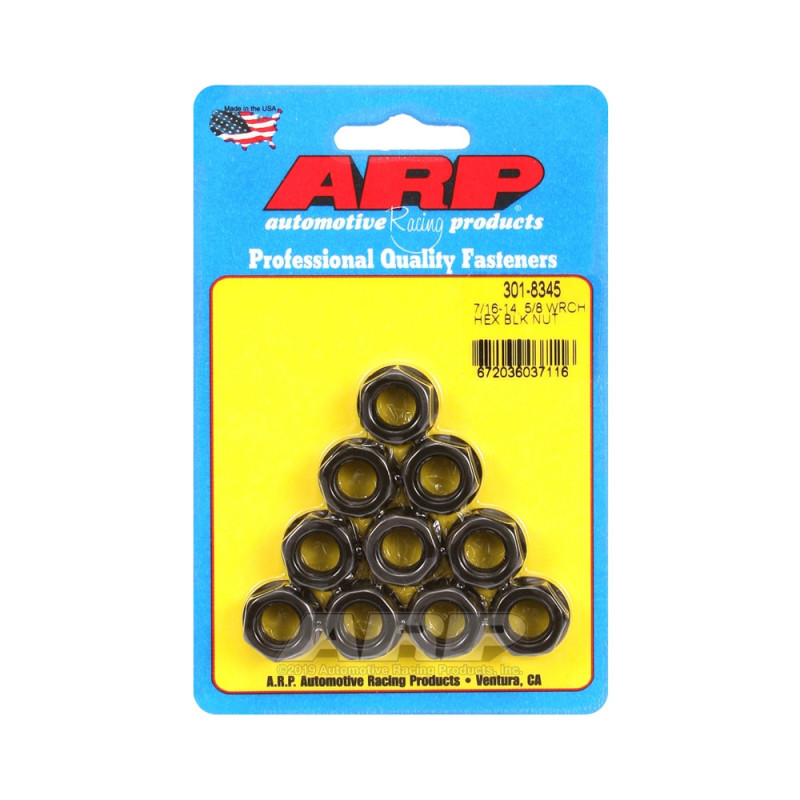 ARP Nuts Pack (10) 7/16-14 - Black Oxyde Hex - ARP-301-8345 - 301-8345 - 3666618224473
