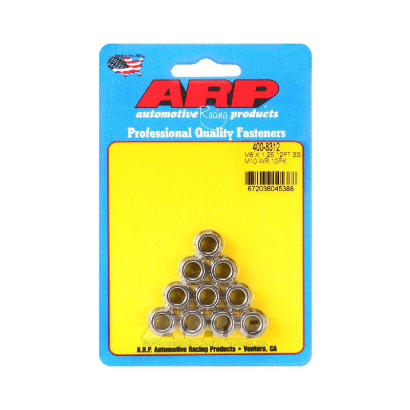 Confezione di dadi ARP (10) M8 x 1,25 - Acciaio inox 12 pts - ARP-400-8312 - 400-8312 - 3666618224794