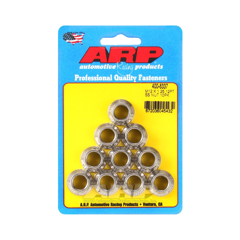 ARP nuts pack (10) M12 x 1.25 - Stainless steel 12 pts - ARP-400-8337 - 400-8337 - 3666618224947