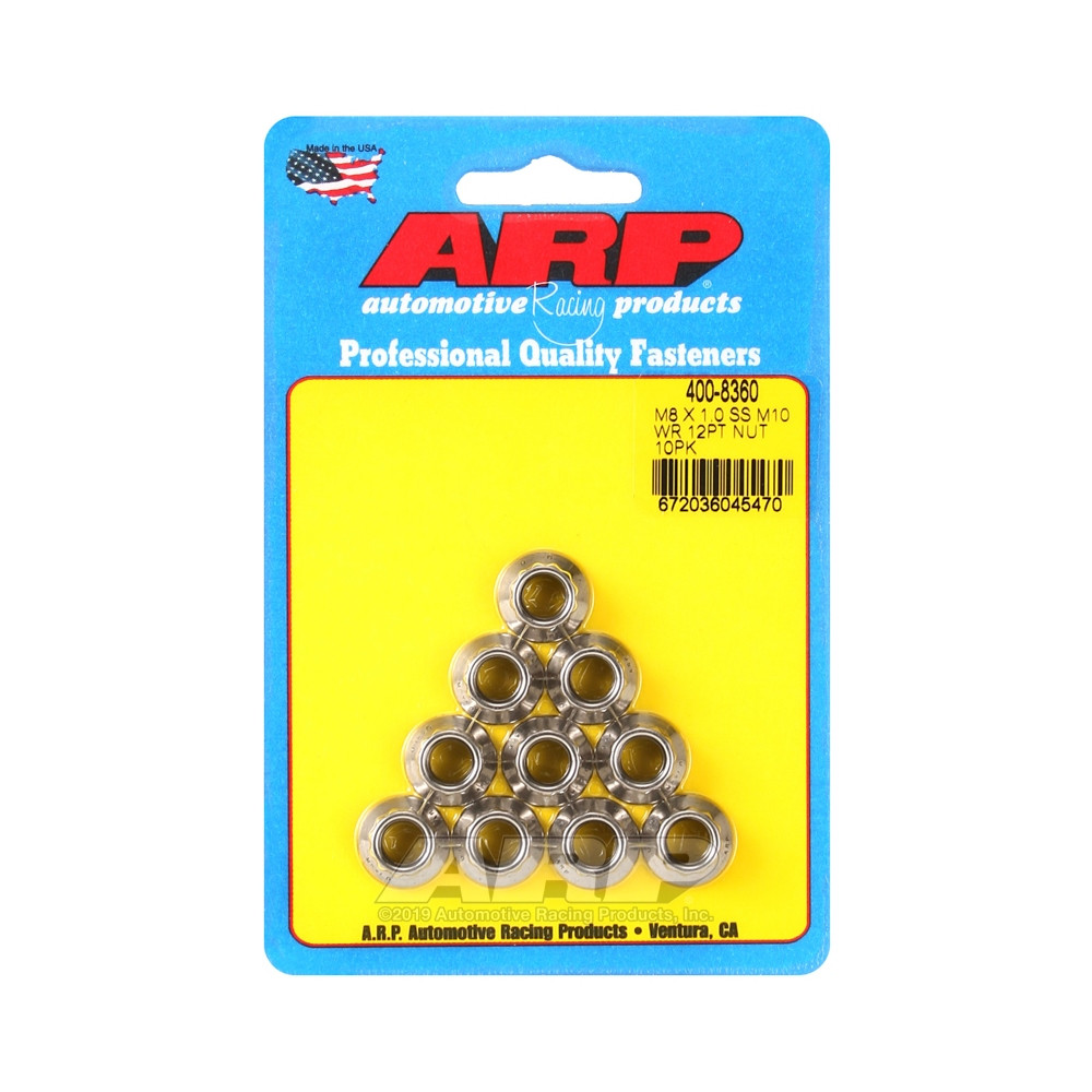 Set moeren ARP (10) M8 x 1,00 - Roestvrij staal 12 stuks - ARP-400-8360 - 400-8360 - 3666618225098
