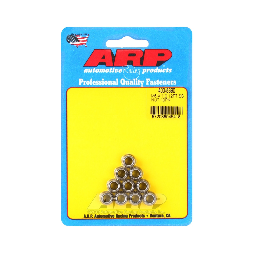 Pack écrous ARP (10) M6 x 1.00 - Inox 12 pts - ARP-400-8390 - 400-8390 - 3666618225203