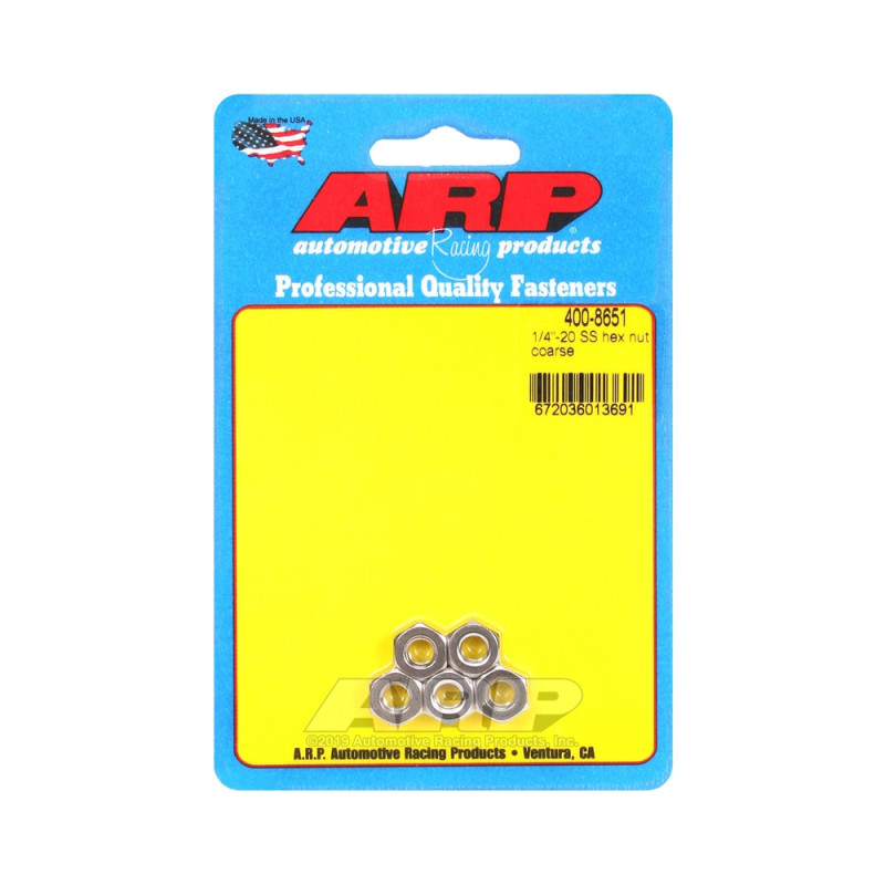 Pack ARP nuts (5) 1/4-20 - Stainless steel Hex - ARP-400-8651 - 400-8651 - 3666618225777
