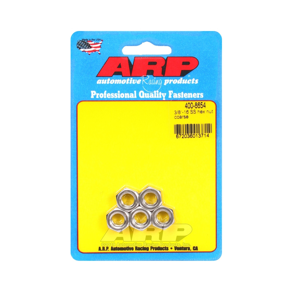 ARP nut pack (5) 3/8-16 - Stainless steel Hex - ARP-400-8654 - 400-8654 - 3666618225791