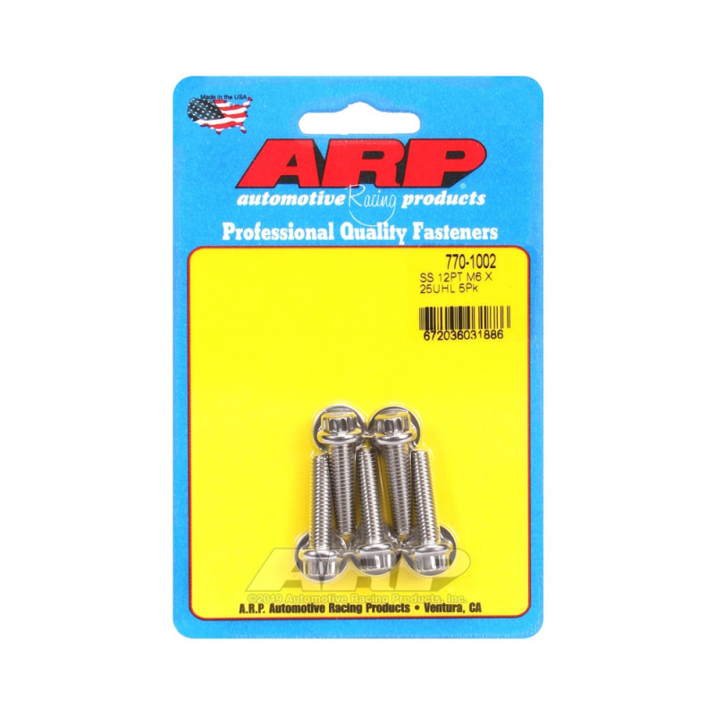 ARP Universal Bolt M6 x 1.00 - Stainless Steel 12 Pts x5 - ARP-770-1002 - 770-1002 - 3666618229003