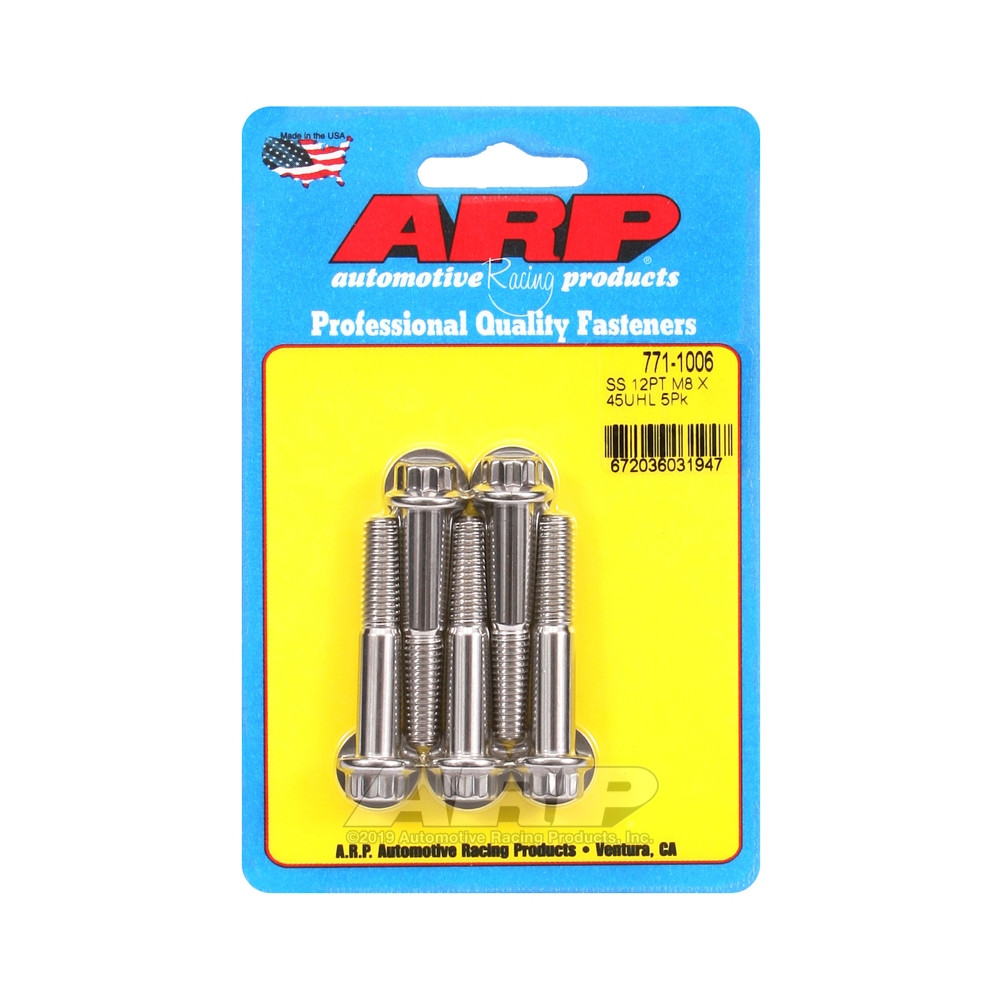Set de șuruburi și piulițe universale ARP M8 x 1,25 – Oțel inoxidabil, 12 bucăți x 5 - ARP-771-1006 - 771-1006 - 3666618229225
